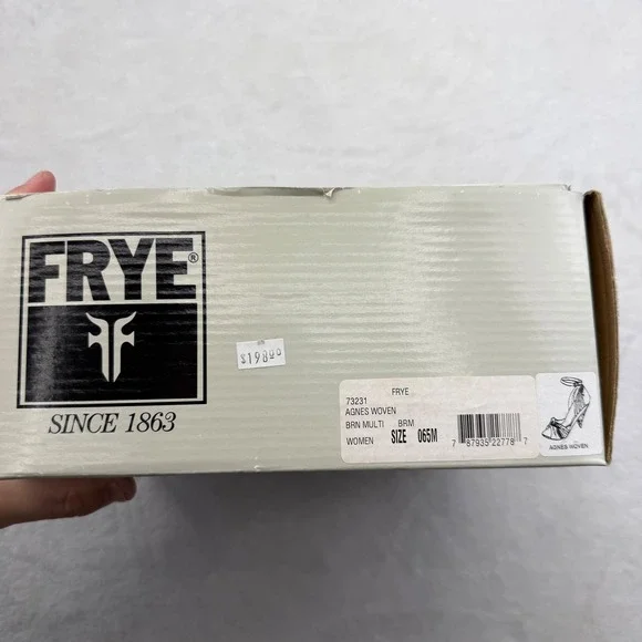 FRYE Agnes Woven Leather Silver Brown Peep Toe Heel Sandals Sz 6.5M MSRP $198 - Picture 2 of 10